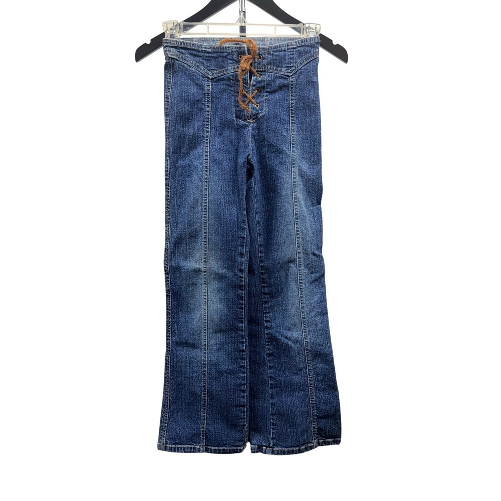 KRU Kids Blue Lace Up Front Flared Denim Jeans Size 12S Medium Wash 331850C3